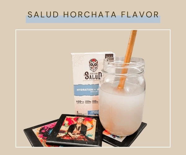 Title Latino-owned with an image of a mason jar that has a mix drink with the flavor Horchata.